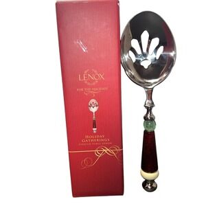 Lenox Holiday Gatherings Pierced Table Spoon Stainless Steel Serving Spoon Boxed